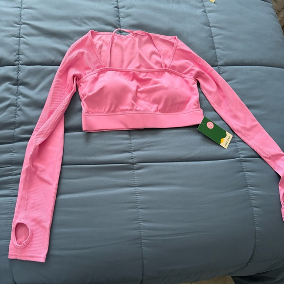NWT Halara Ribbed Halter Strap Thumb Hole Cropped Yoga Sports Top (pink) Medium - Picture 5 of 11